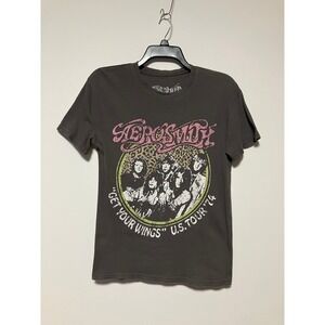 Aerosmith Women XS Get Your Wings Tour 74 Tee Grey Leopard Print Graphic Shirt